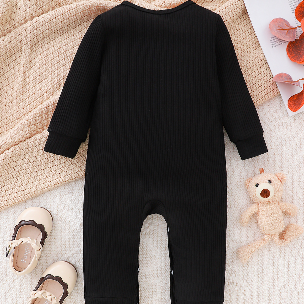 Minimalist Autumn Unisex Baby Jumpsuit, Ages 0-6 Months | Color: Black | Image 3