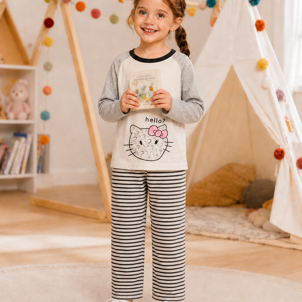 All-Season Sweet & Cute Autumn 2-Piece Girls' Pajama Set, Ages 2-13 | Color: Grey | Image 1
