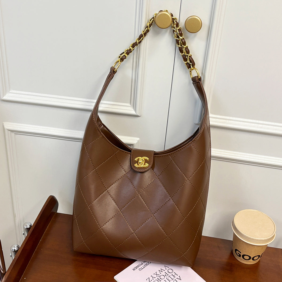 Modern Chic All-Season PU/Artificial Leather/Microfiber Leather Women's Handbags Tote Bags | Color: Coffee | Image 1