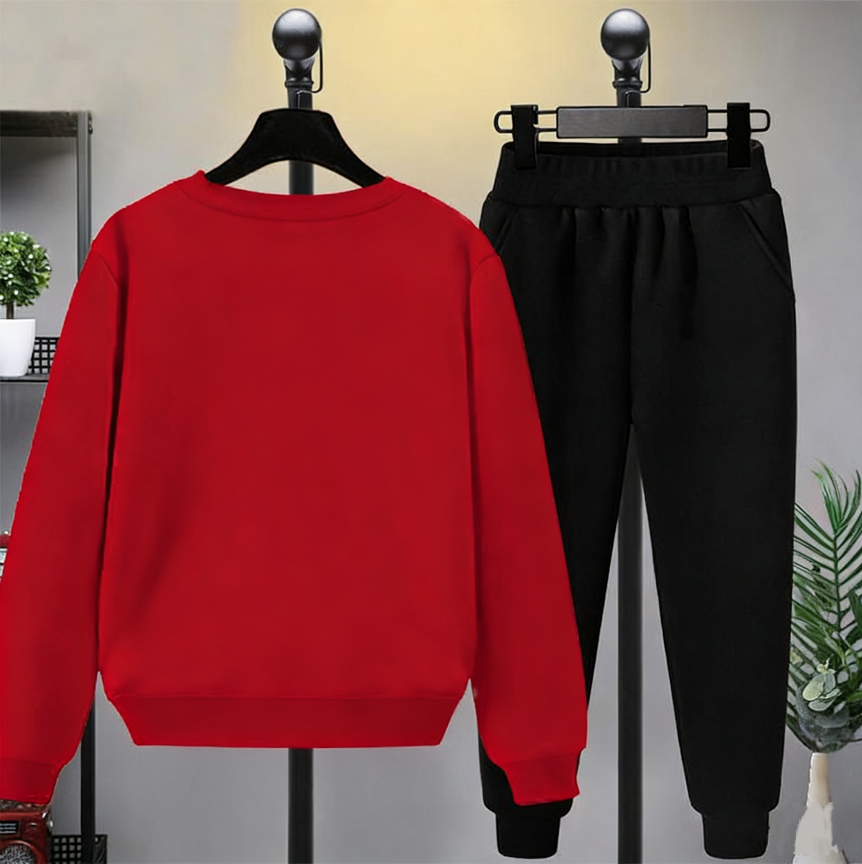 Modern Chic All-Season Minimalist Autumn 2-Piece Girls' Pants Suit, Ages 3-14 | Color: Red | Image 3