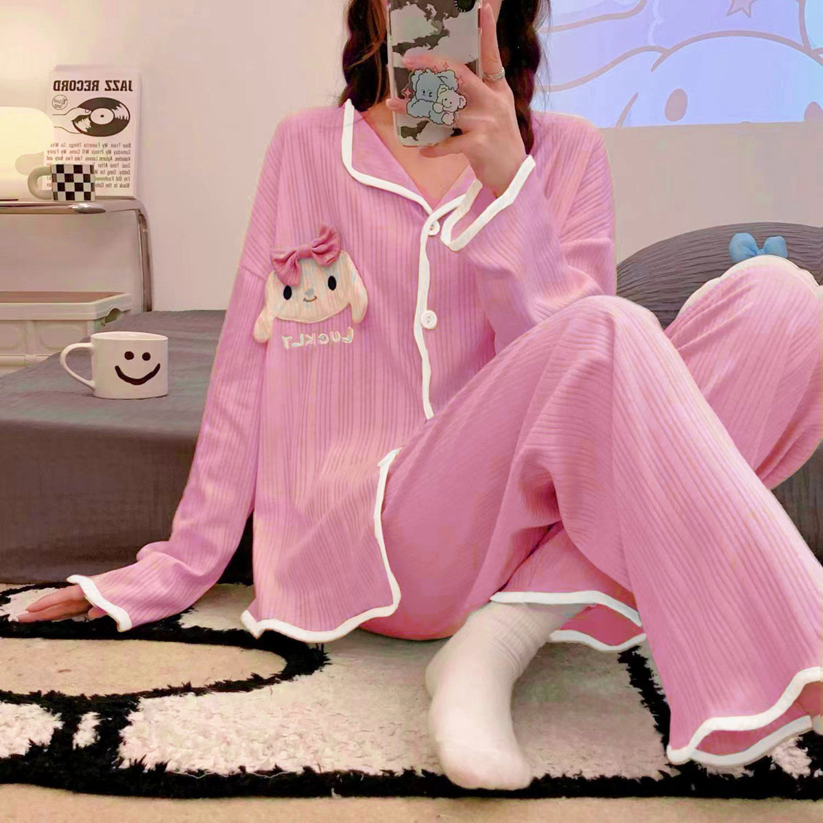 Modern Chic Sweet Feminine All-Season 2 Pcs Women 's Long Sleeve Sleep Set | Color: Style 2 | Image 1