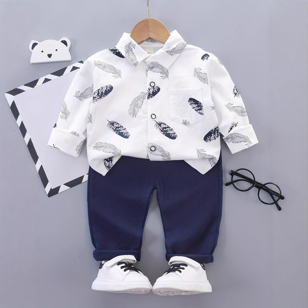 Minimalist Spring 2-Piece Baby Boys' Pants Suit, Ages 9-24 Months | Color: Navy | Image 1