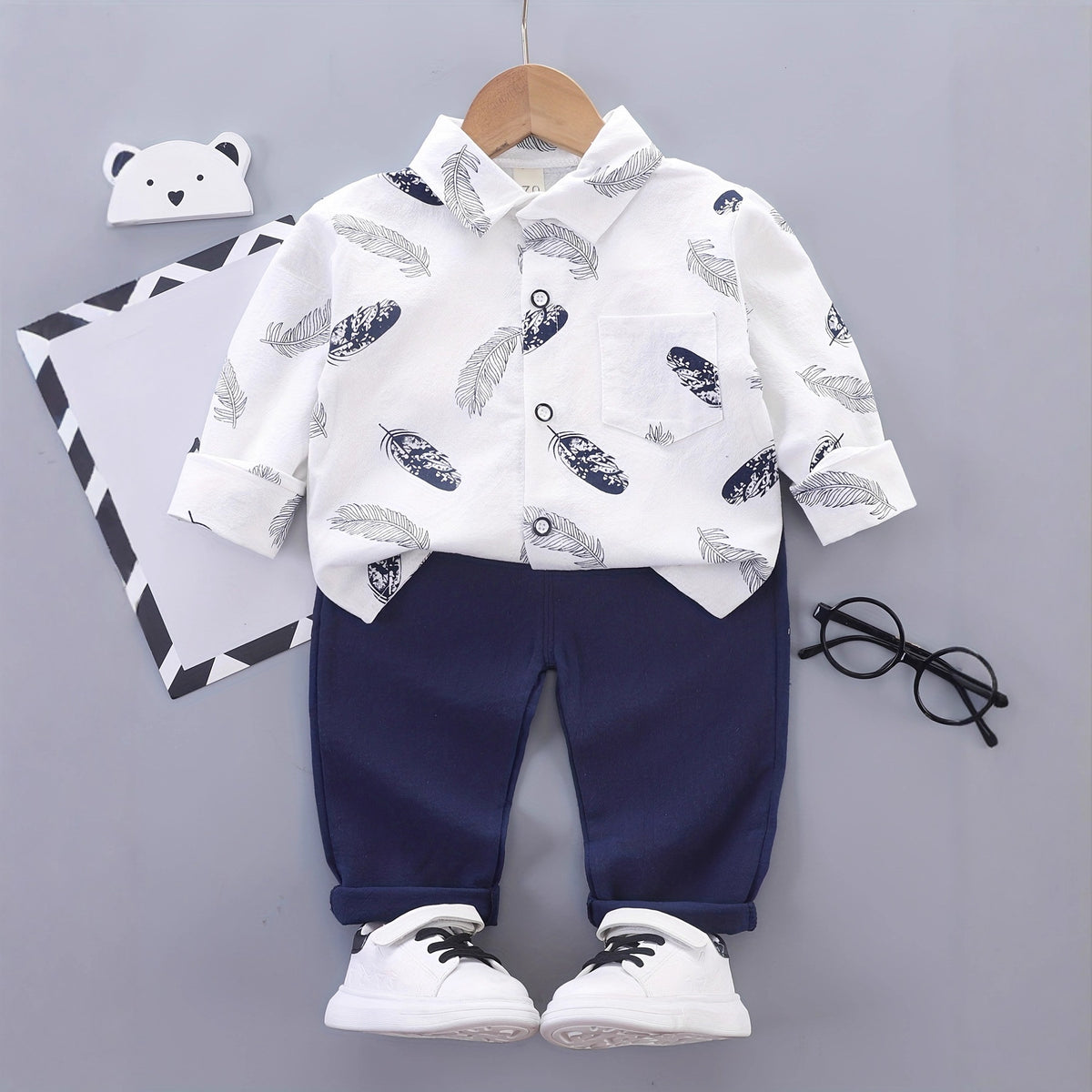 Minimalist Spring 2-Piece Baby Boys' Pants Suit, Ages 9-24 Months | Color: Navy | Image 1