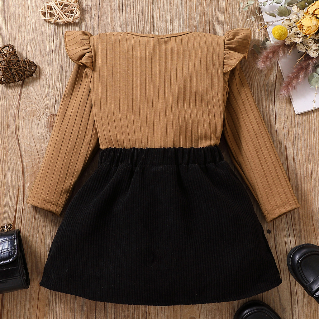 Elegant Autumn 2-Piece Baby Girls' Dress Suit, Ages 3-24 Months | Color: Brown | Image 3