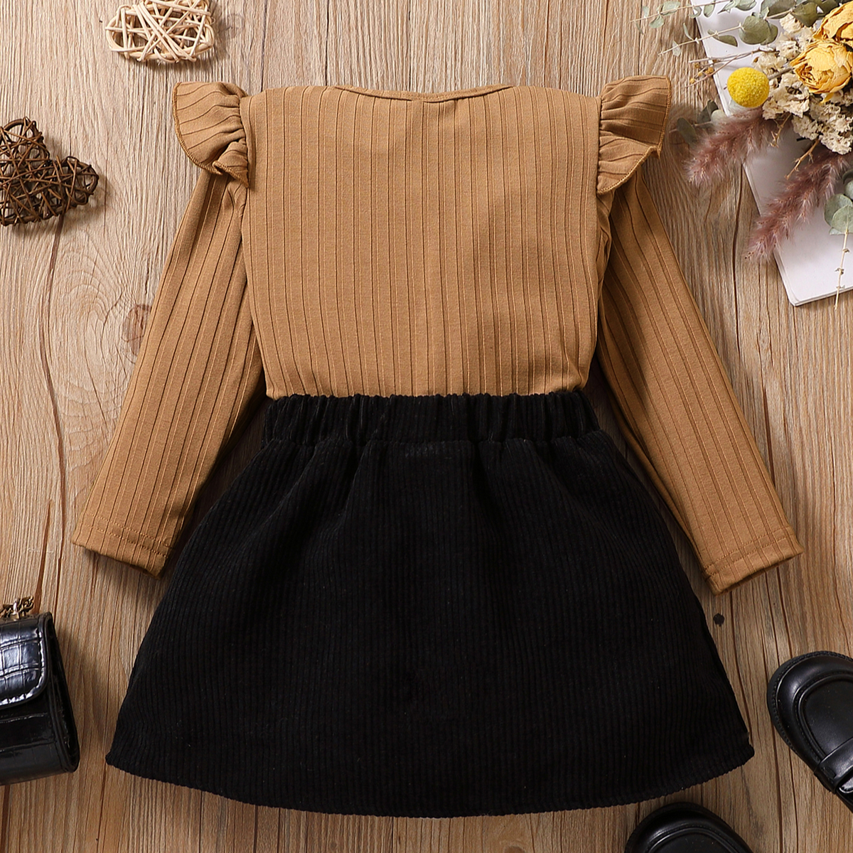 Elegant Autumn 2-Piece Baby Girls' Dress Suit, Ages 3-24 Months | Color: Brown | Image 3