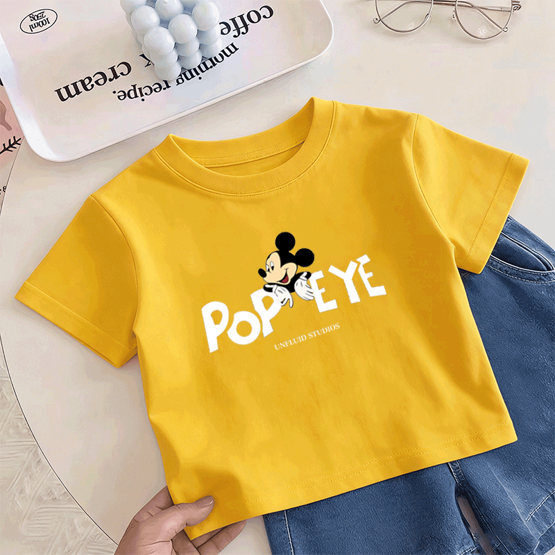 Casual Sporty Summer Unisex Kids' T-Shirt, Ages 2-7 | Color: Yellow | Image 1