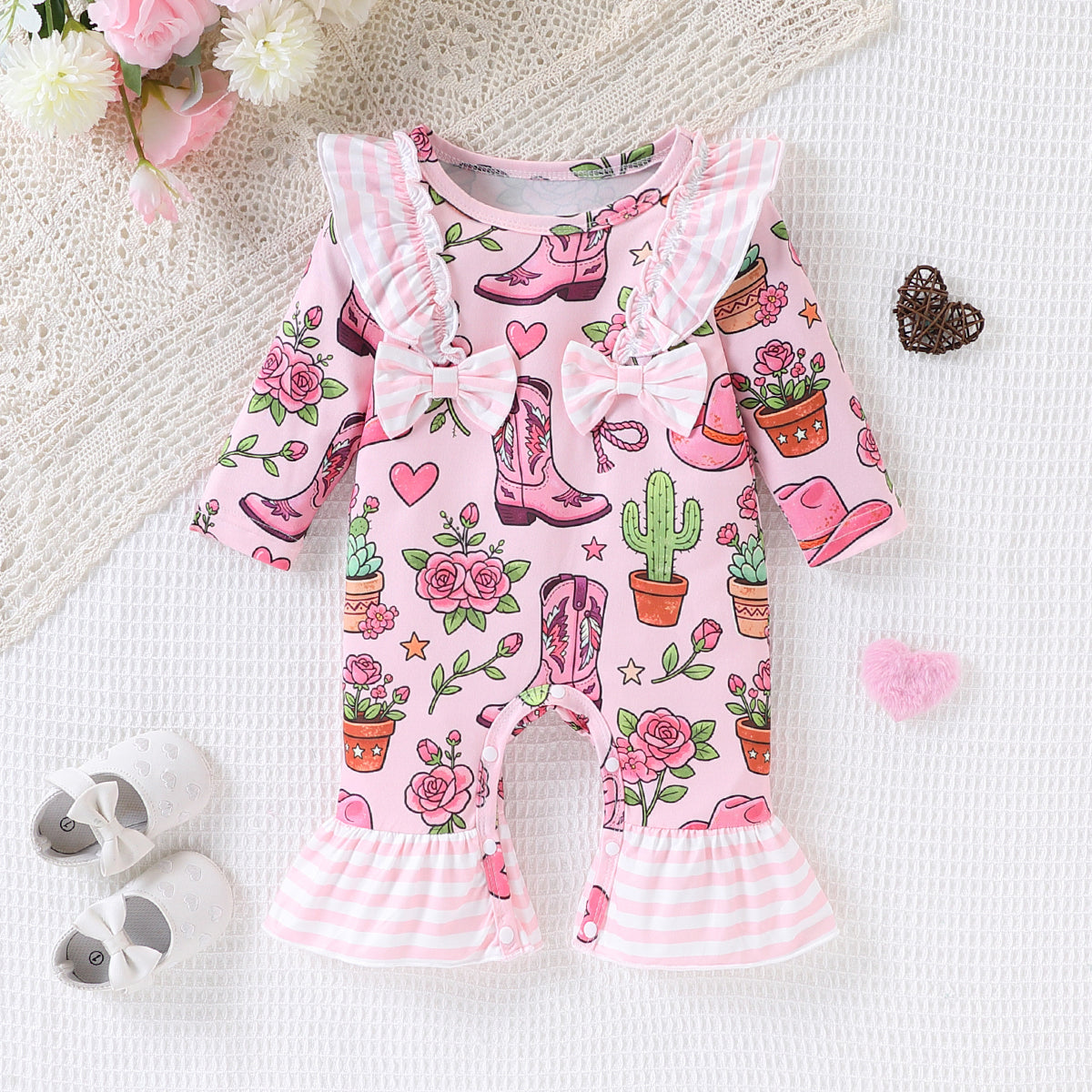 Sweet & Cute Autumn Baby Girls' Jumpsuit, Ages 0-6 Months | Color: Pink | Image 1