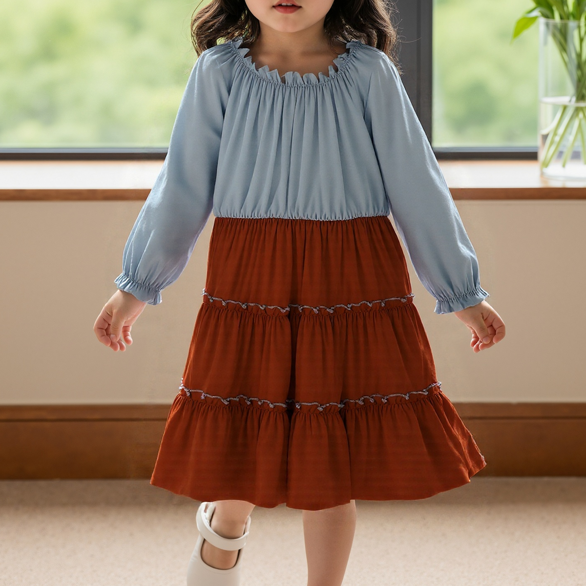 Elegant Autumn Girls' Shirt Dress, Ages 2-7 | Color: Red | Image 1
