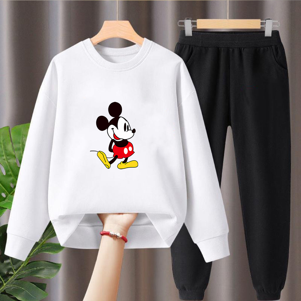 Modern Chic All-Season Minimalist Autumn 2-Piece Unisex Kids' Pants Suit, Ages 3-14 | Color: White | Image 1