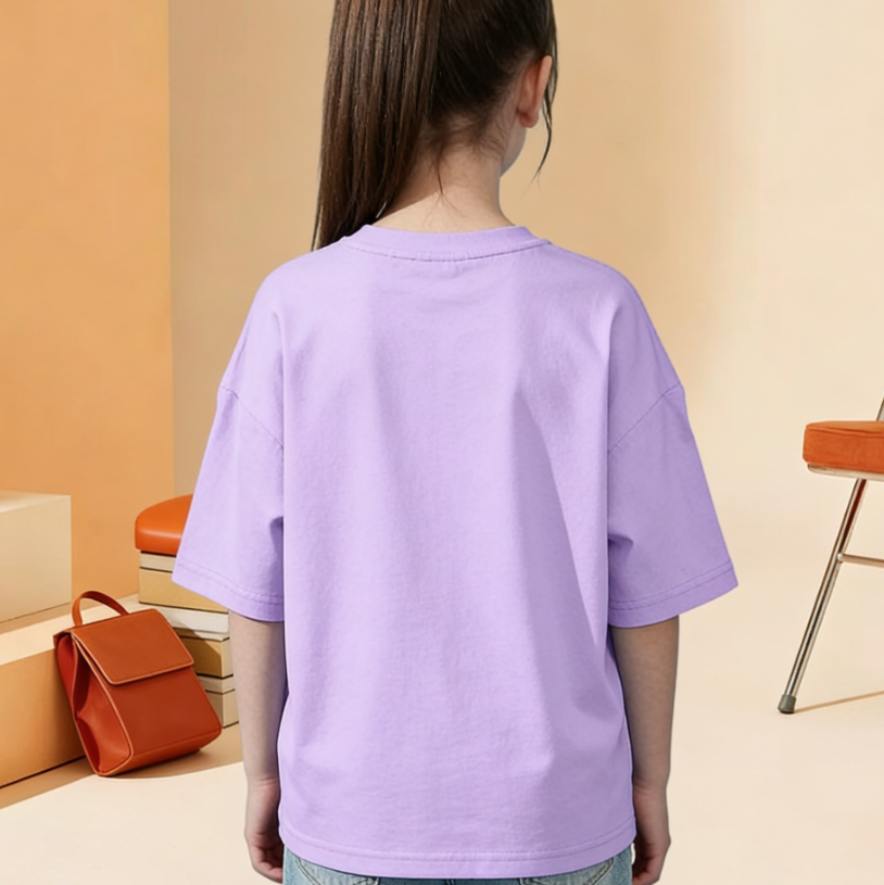 Modern Chic All-Season Minimalist Summer Girls' T-Shirt, Ages 3-14 | Color: Purple | Image 2