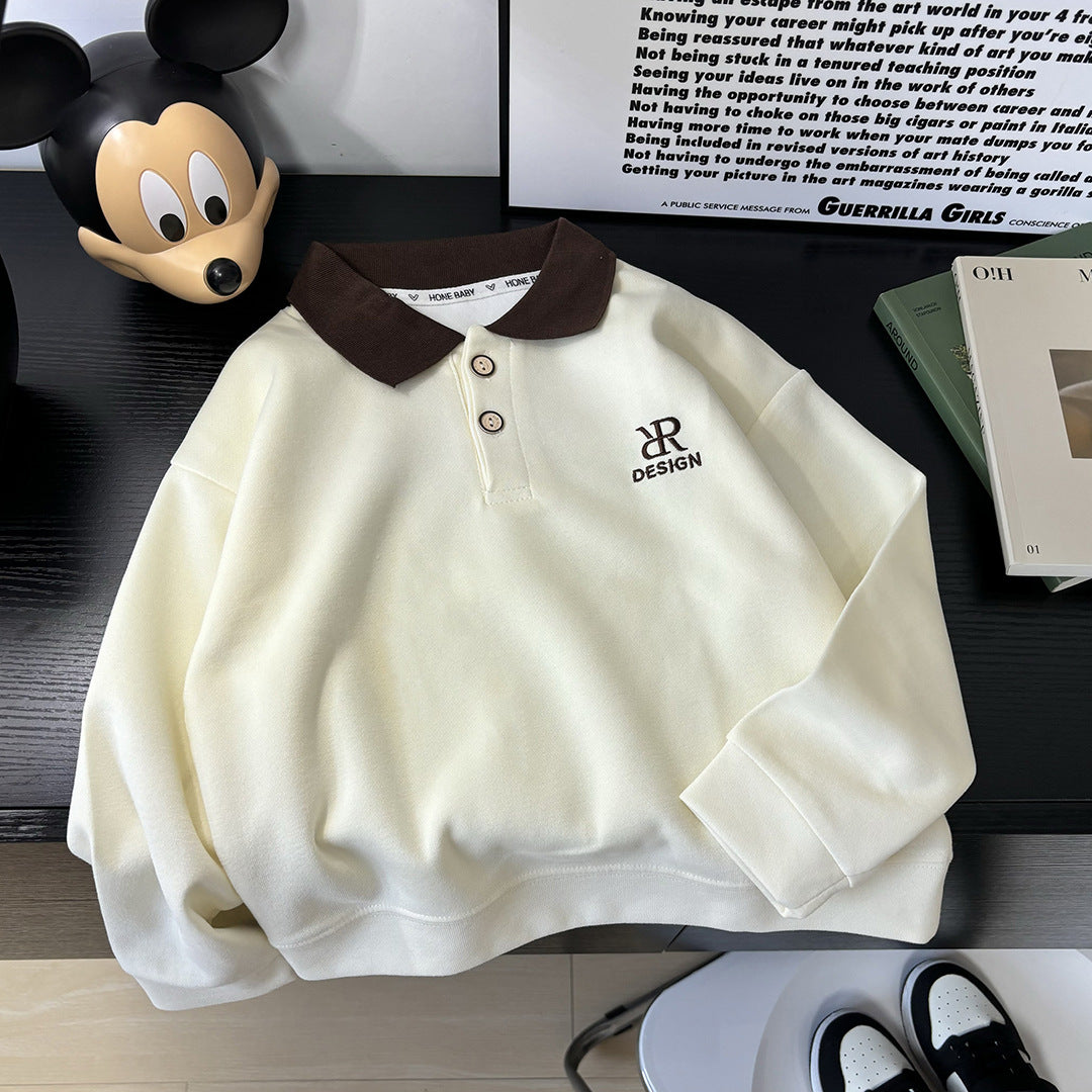 Modern Chic All-Season Casual Sporty Autumn Boys' Sweatshirt, Ages 2-9 | Color: Beige | Image 1