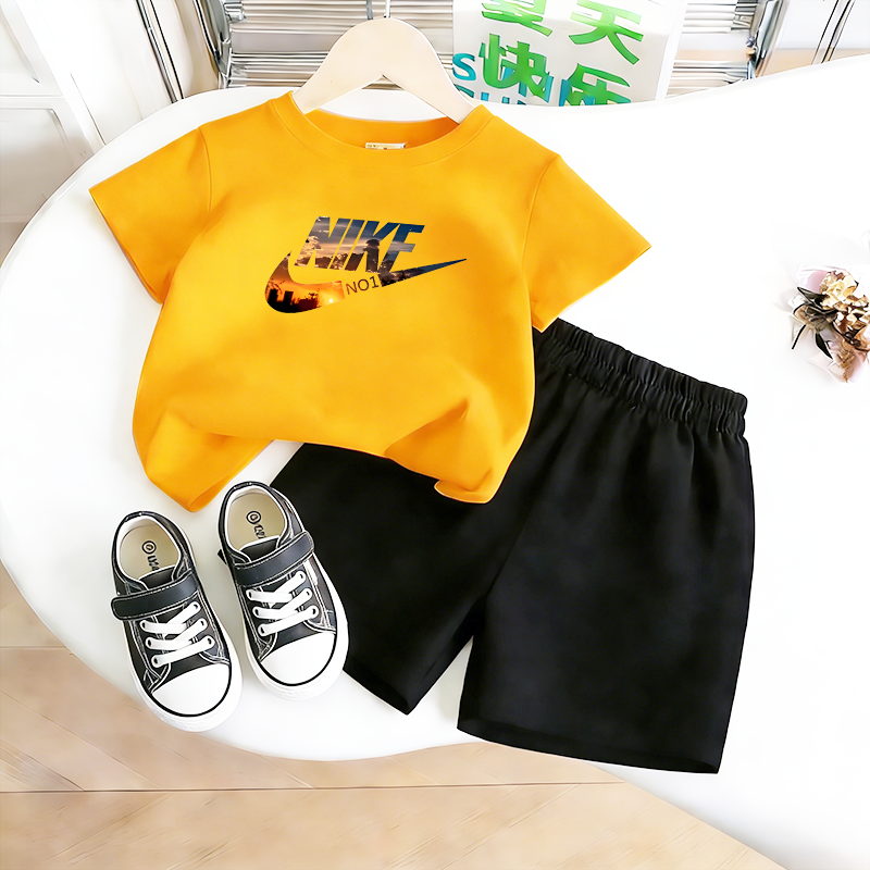 Modern Chic All-Season Casual Sporty Summer 2-Piece Unisex Kids' Pants Suit, Ages 2-9 | Color: Yellow | Image 1