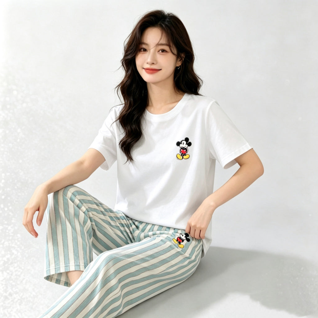 Modern Chic All-Season Sweet Feminine Summer 2 Pcs Women 's Short  Sleeve Sleep Set | Color: Style 2 | Image 3