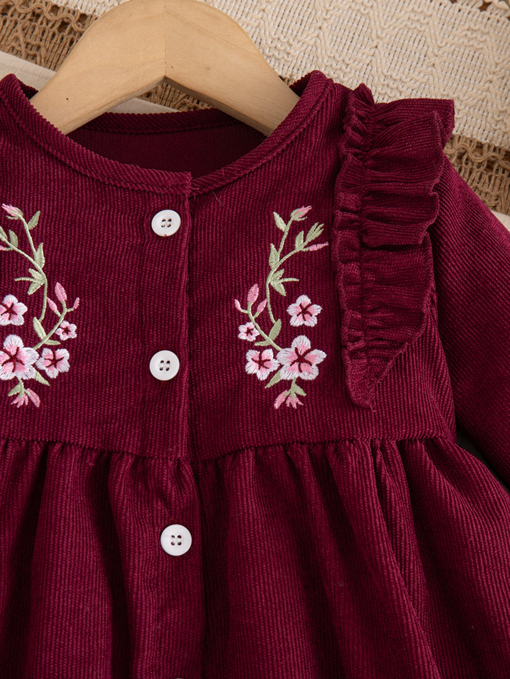 Elegant Autumn Baby Girls' Dress, Ages 1-24 Months | Color: Red | Image 3