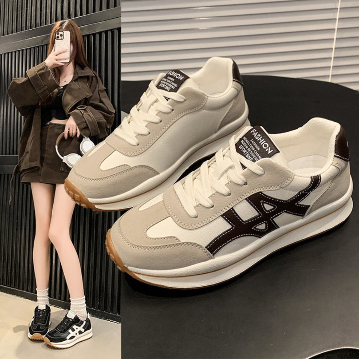 Modern Chic All-Season Others Women's Fashion Sneaker | Color: Beige | Image 3