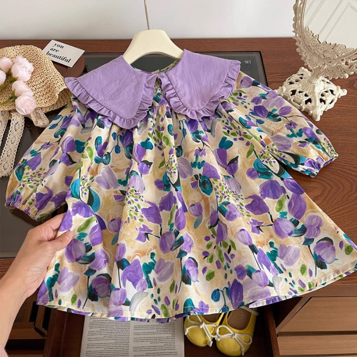 Trendy Autumn Girls' A-Line Dress, Ages 2-9 | Color: Purple | Image 1