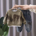 Trendy Autumn 2-Piece Boys' Pants Suit, Ages 2-9 | Color: Khaki | Image 1