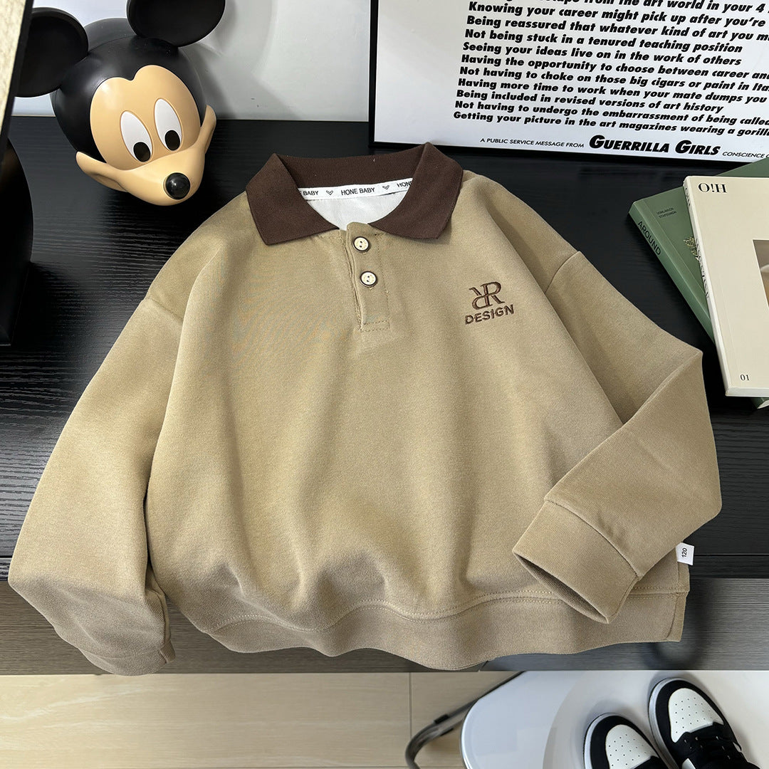 Modern Chic All-Season Casual Sporty Autumn Boys' Sweatshirt, Ages 2-9 | Color: Coffee | Image 1