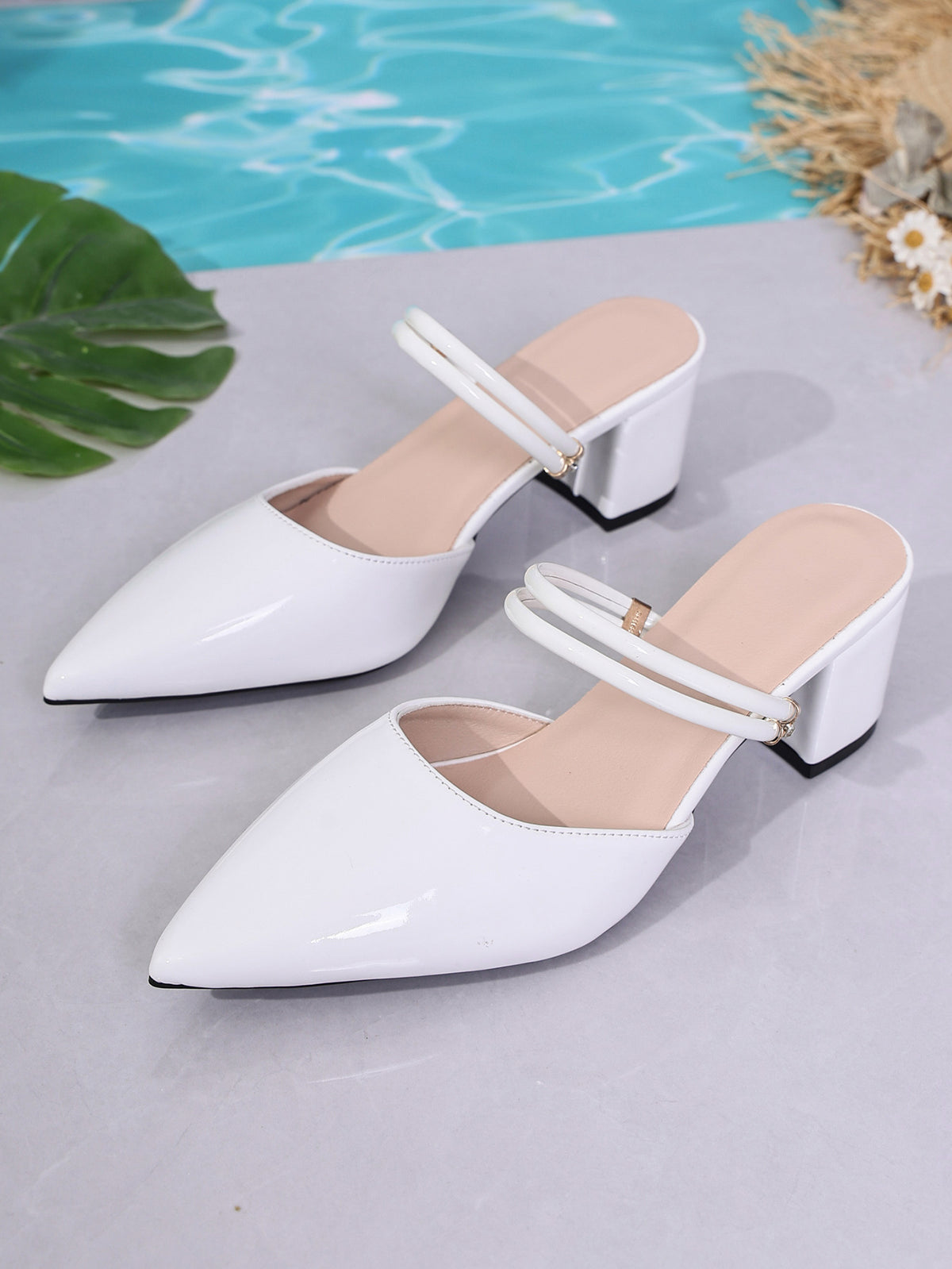 Modern Chic All-Season PU/Artificial Leather/Microfiber Leather Women's High Heel Slippers | Color: White | Image 1