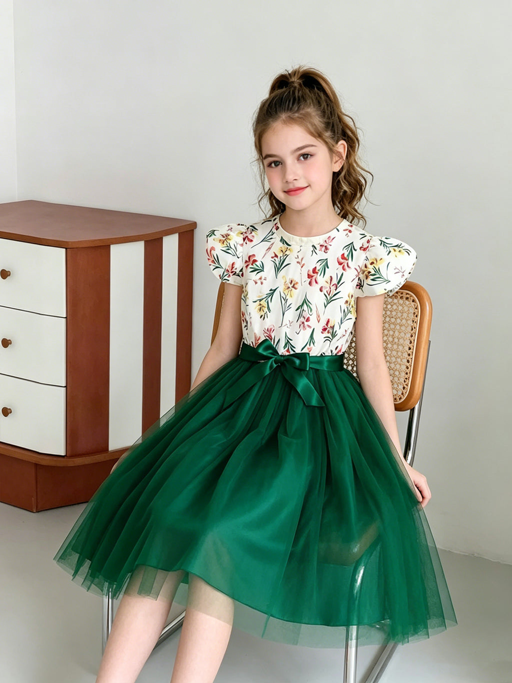 Sweet & Cute Summer Girls' A-Line Dress, Ages 8-12 | Color: Green | Image 2
