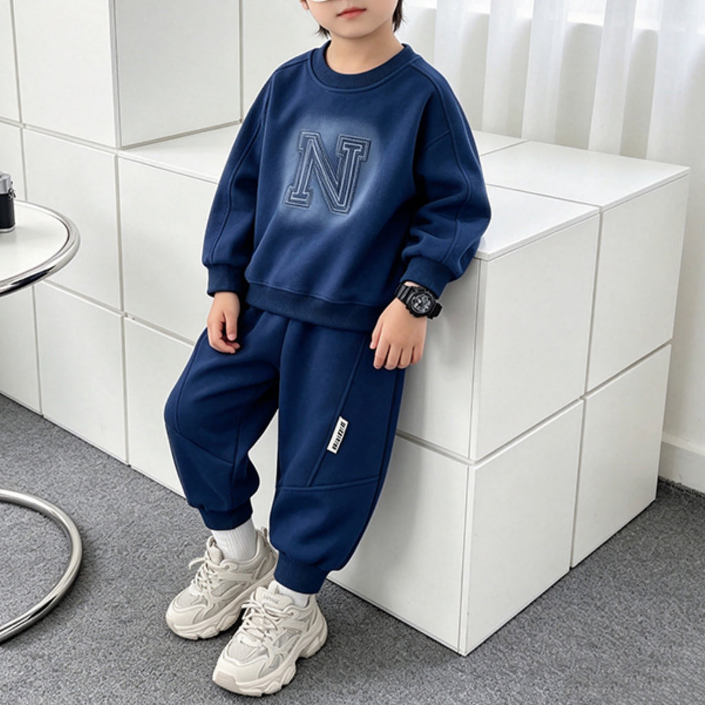 Modern Chic All-Season Casual Sporty Autumn 2-Piece Boys' Pants Suit, Ages 2-7 | Color: Blue | Image 1