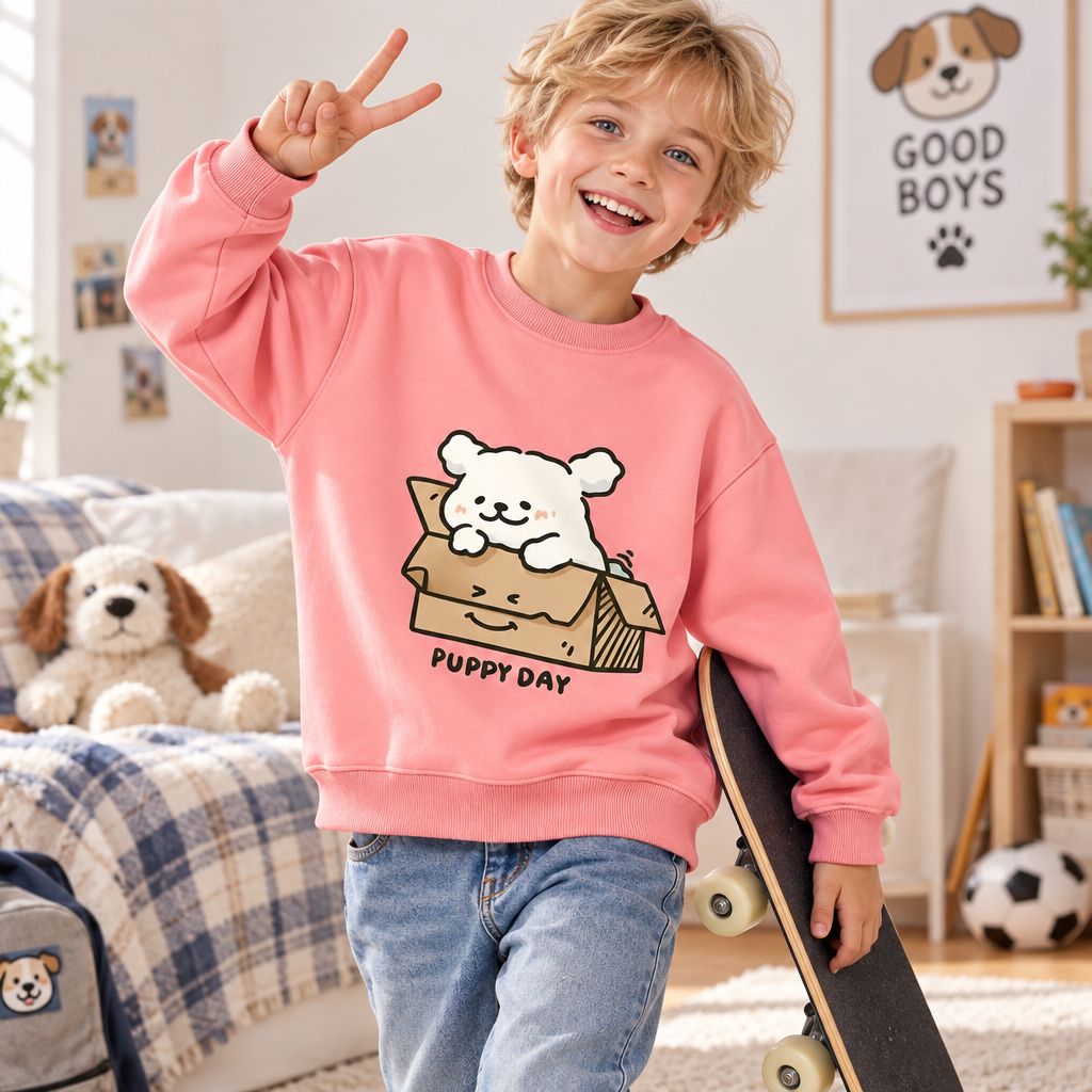 Modern Chic All-Season Casual Sporty Autumn Unisex Kids' Sweatshirt, Ages 2-14 | Color: Pink | Image 2