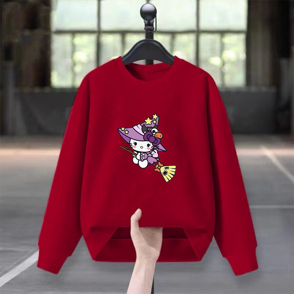 Modern Chic All-Season Minimalist Autumn Girls' Sweatshirt, Ages 3-14 | Color: Red | Image 1