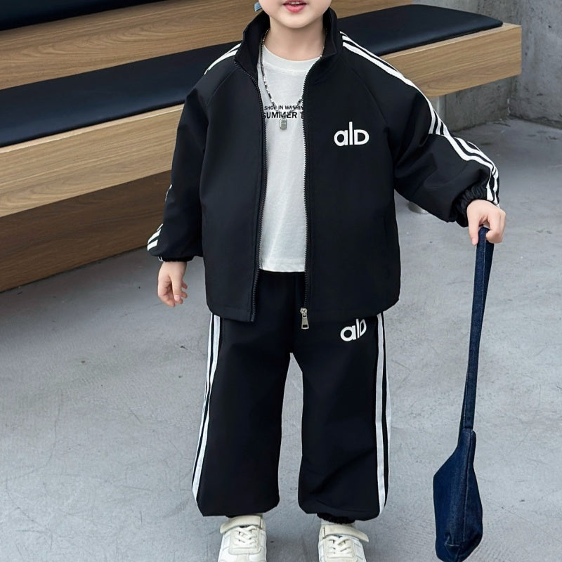 Modern Chic All-Season Minimalist Autumn 2-Piece Boys' Pants Suit, Ages 2-11 | Color: Black | Image 1