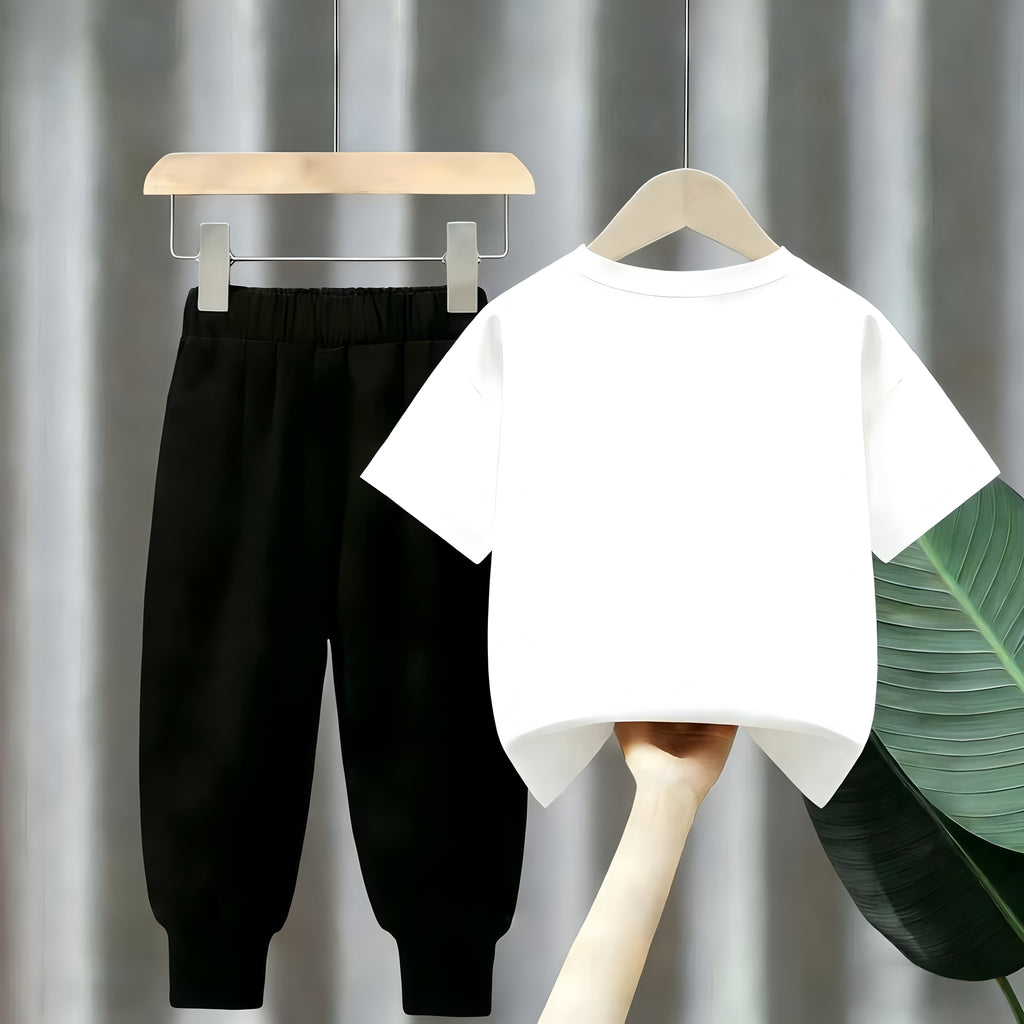 Modern Chic All-Season Casual Sporty Summer 2-Piece Unisex Kids' Pants Suit, Ages 2-11 | Color: White | Image 2