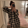 Sweet Feminine Spring 2 Pcs Women 's Long Sleeve Sleep Set | Color: Black | Image 1
