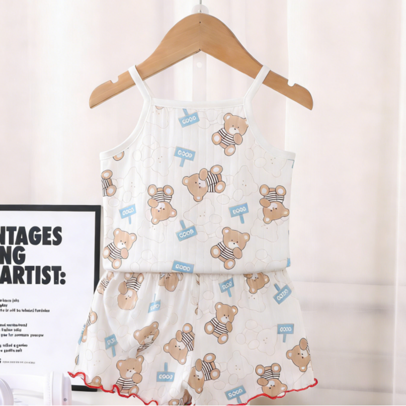 Minimalist Summer 2-Piece Girls' Pajama Set, Ages 2-7 | Color: Brown | Image 3