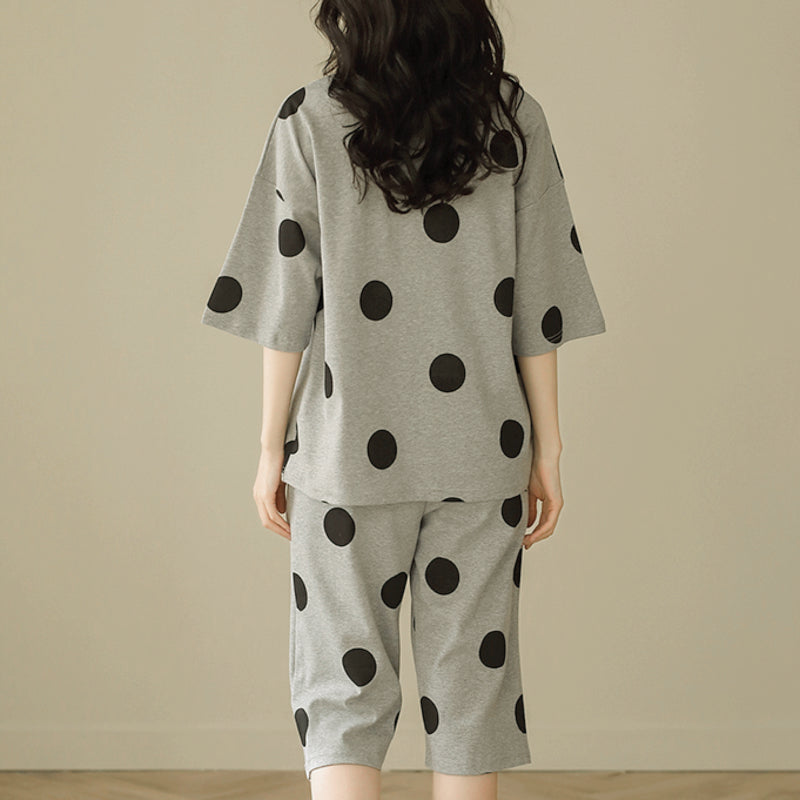 Minimalist Summer 2 Pcs Women 's Short  Sleeve Sleep Set | Color: Grey | Image 2