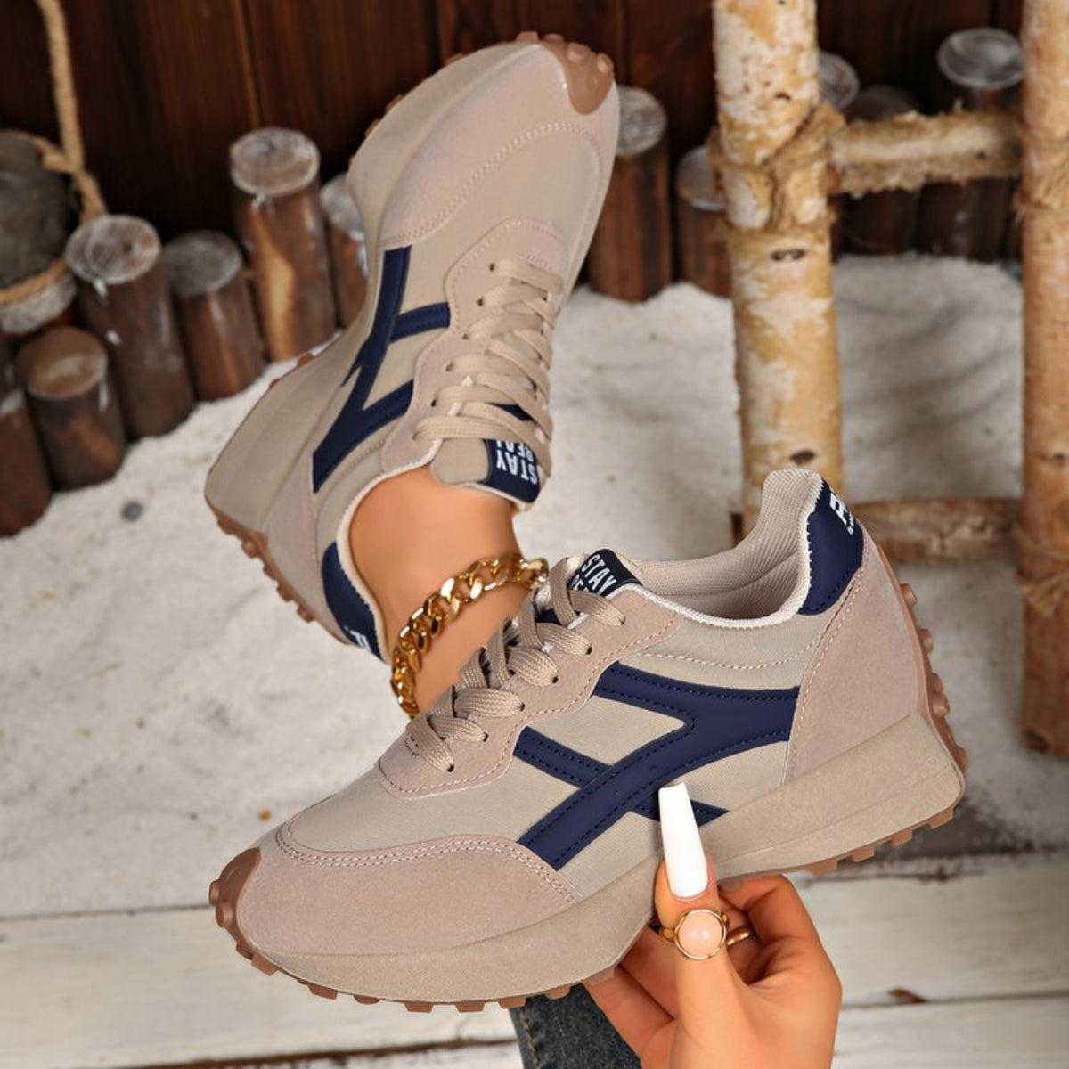 Modern Chic All-Season Others Women's Fashion Sneaker | Color: Khaki | Image 3