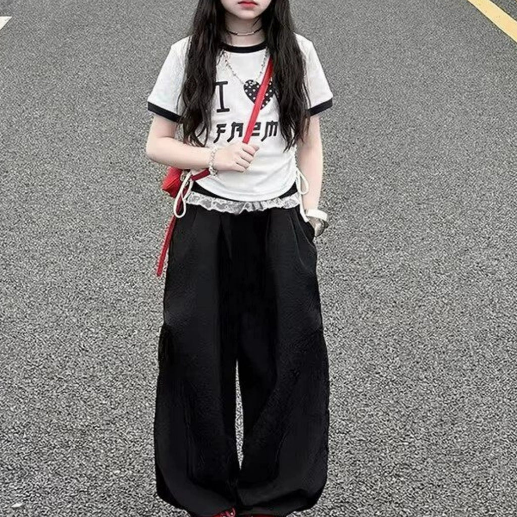 Casual Sporty Summer 2-Piece Girls' Pants Suit, Ages 4-14 | Color: White | Image 2