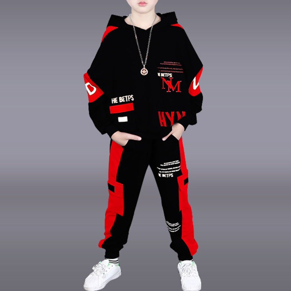 Casual Sporty Spring 2-Piece Boys' Pants Suit, Ages 4-13 | Color: Red | Image 1