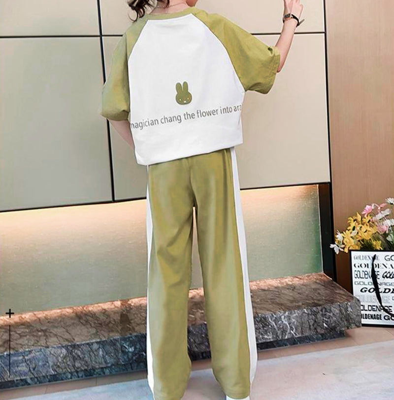 Minimalist Summer 2-Piece Girls' Pants Suit, Ages 4-14 | Color: Khaki | Image 3