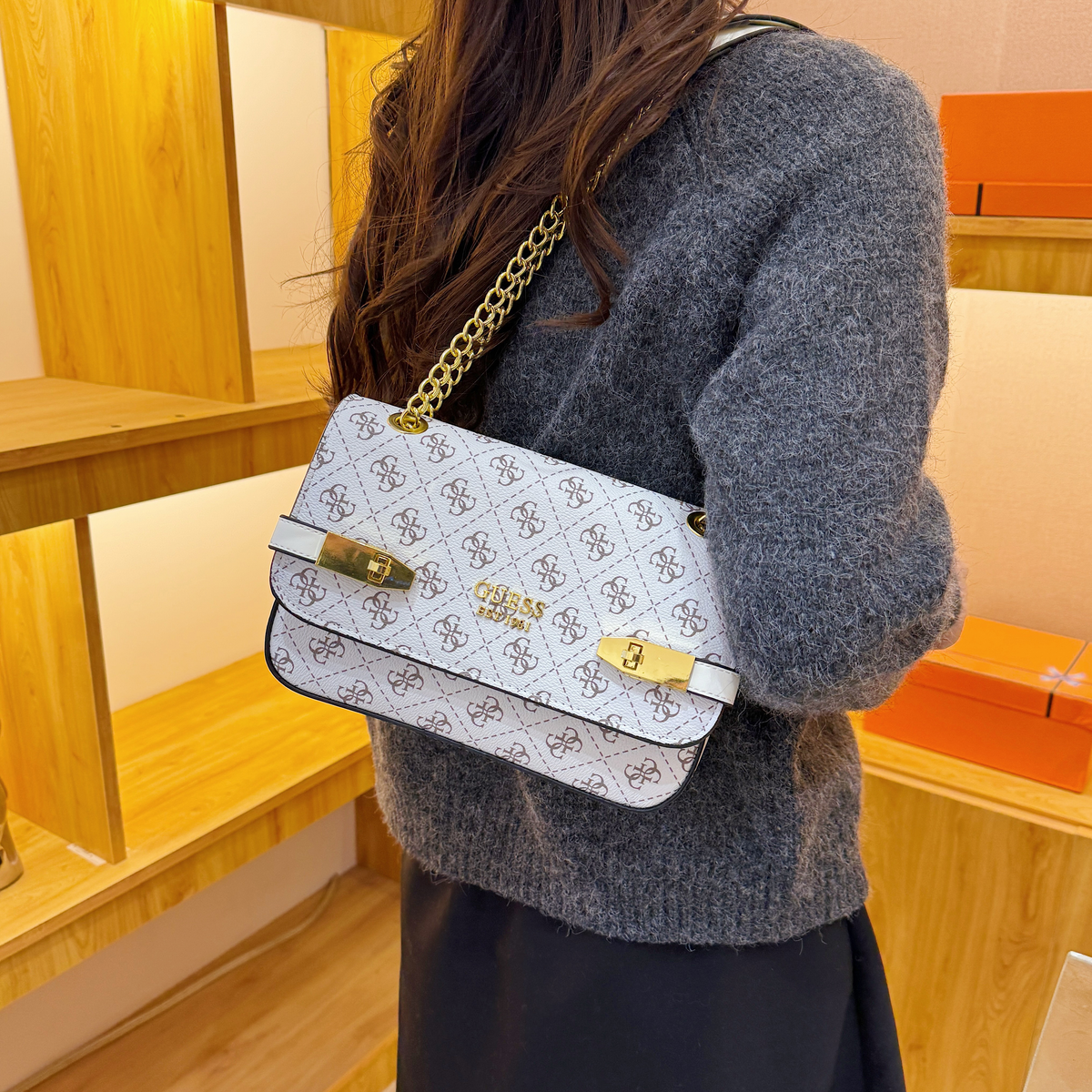 Modern Chic All-Season PU/Artificial Leather/Microfiber Leather, Cloth / Textile Women's Shoulder Bags Underarm Bags | Color: White | Image 1
