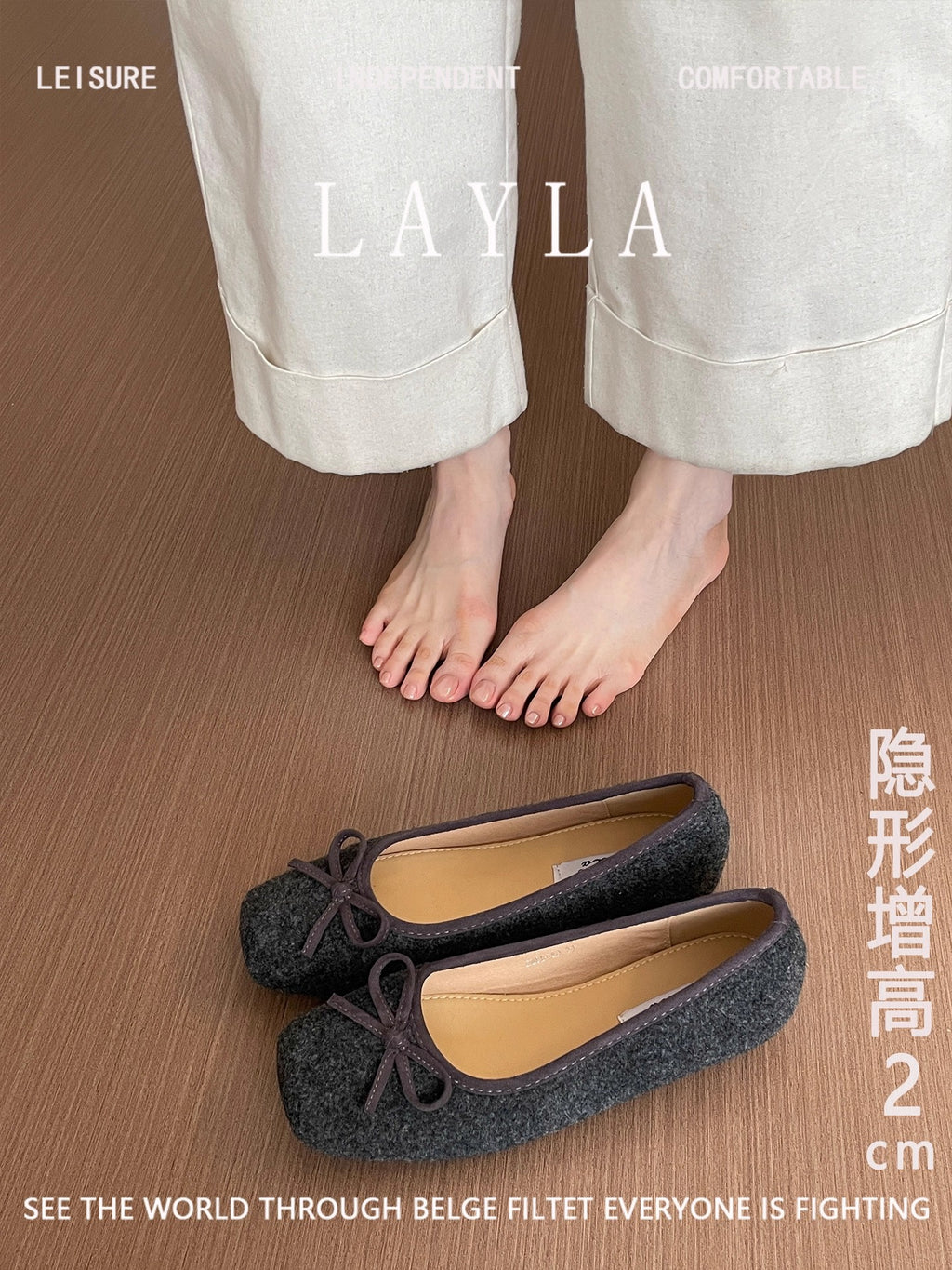 Modern Chic All-Season Suede/Oxford/Scrub Women's Flat Shoes | Color: Grey | Image 2