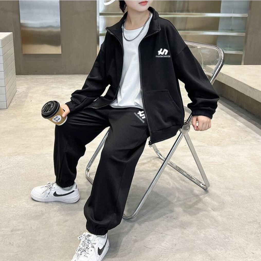Minimalist Autumn 2-Piece Boys' Pants Suit, Ages 4-14 | Color: Black | Image 1