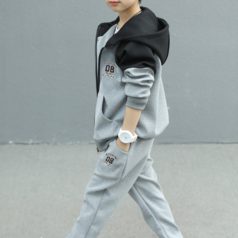 Modern Chic All-Season Casual Sporty Spring 2-Piece Boys' Pants Suit, Ages 3-13 | Color: Grey | Image 2
