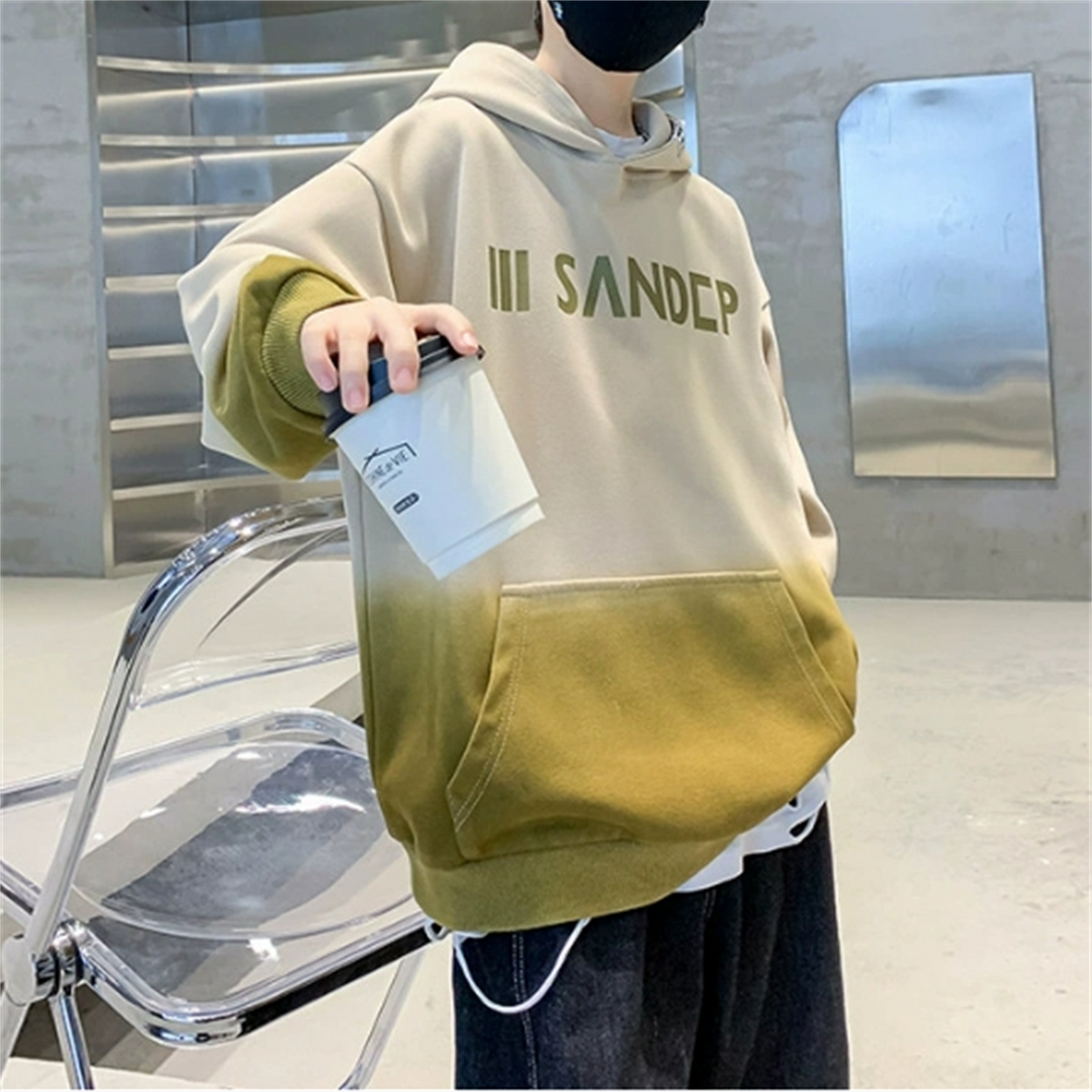 Modern Chic All-Season Casual Sporty Autumn Boys' Hoodie, Ages 4-14 | Color: Apricot | Image 1