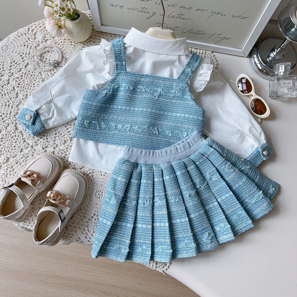 Trendy Autumn 3-Piece Girls' Dress Suit, Ages 2-7 | Color: Blue | Image 3