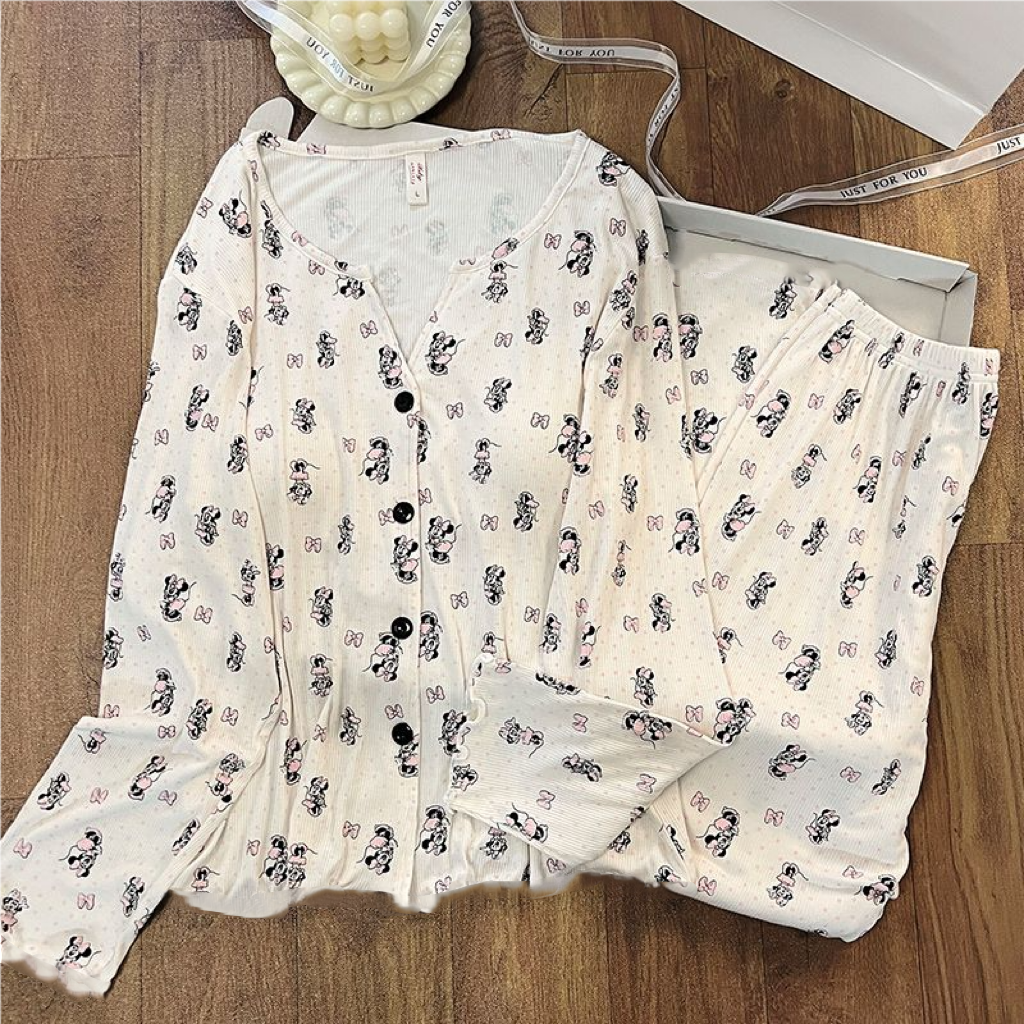 Sweet Feminine All-Season 2 Pcs Women 's Long Sleeve Night Set | Color: Style 1 | Image 1