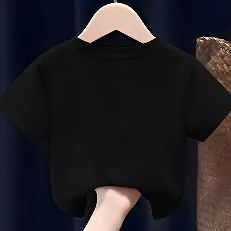 Modern Chic All-Season Minimalist Summer Unisex Kids' T-Shirt, Ages 2-7 | Color: Black | Image 3