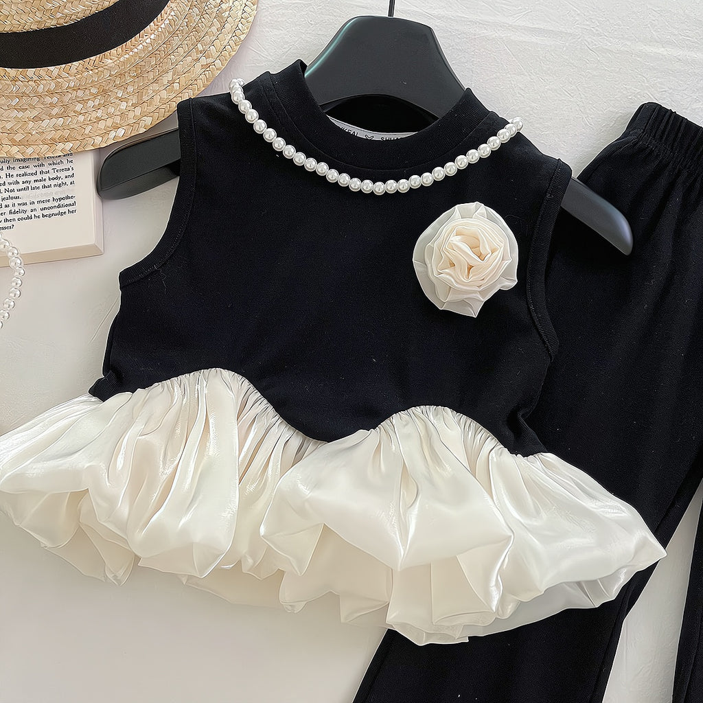 Elegant Summer 2-Piece Girls' Pants Suit, Ages 3-9 | Color: Black | Image 2