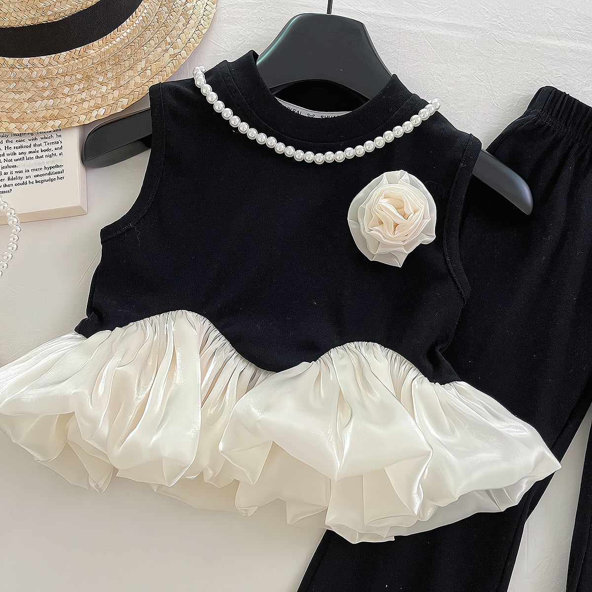 Elegant Summer 2-Piece Girls' Pants Suit, Ages 3-9 | Color: Black | Image 2