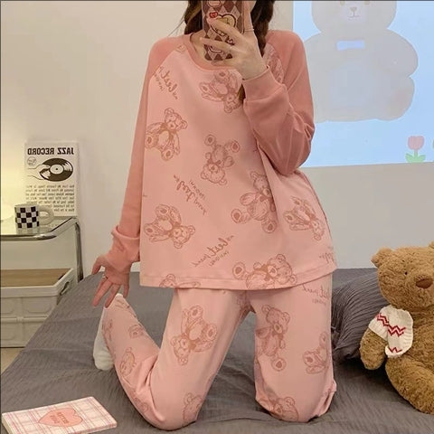 Sweet Feminine All-Season 2 Pcs Women 's Long Sleeve Sleep Set | Color: Style 3 | Image 1
