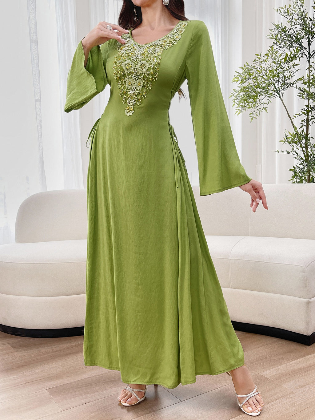 Elegant All-Season Arabian Dress | Color: Green | Image 1