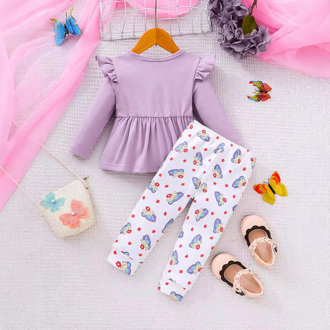 Sweet & Cute Autumn 2-Piece Baby Girls' Pants Suit, Ages 0-12 Months | Color: Light Purple | Image 3