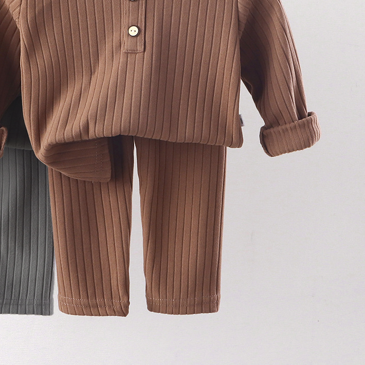 Minimalist Winter 2-Piece Unisex Kids' Pajama Set, Ages 2-9 | Color: Coffee | Image 2